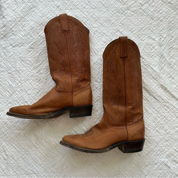 Vintage Dan Post Marlboro Tan Leather Cowboy Boots Western Cowgirl Rodeo - Picture 4 of 9